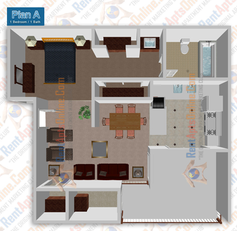 This image is the visual 3D representation of 'Aliena' in Rose Pointe Apartments.