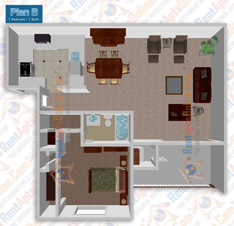 This image is the visual 3D representation of 'Bright Star' in Rose Pointe Apartments.